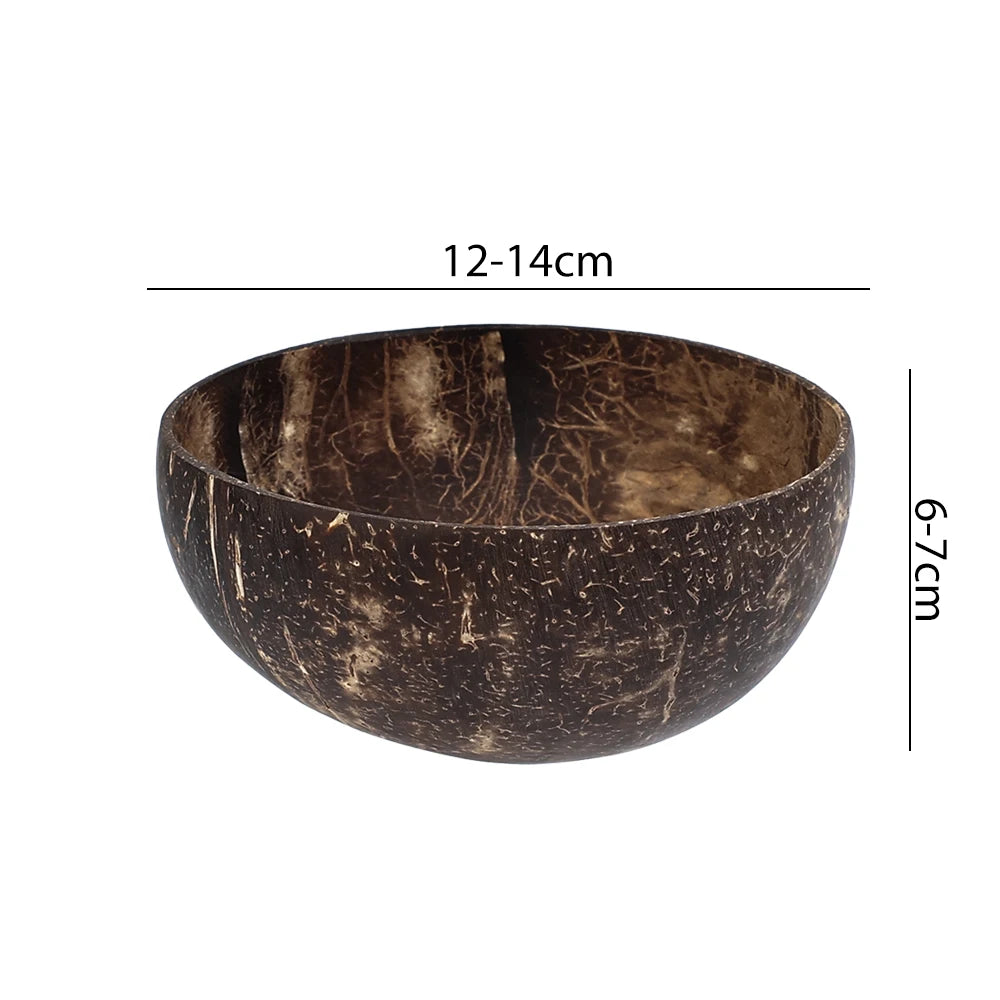12-15cm Natural Coconut Bowl Serving Dishes Fruit Salad Wooden Reusable Utensils Polished Coconut Shell Bowls Breakfast Party