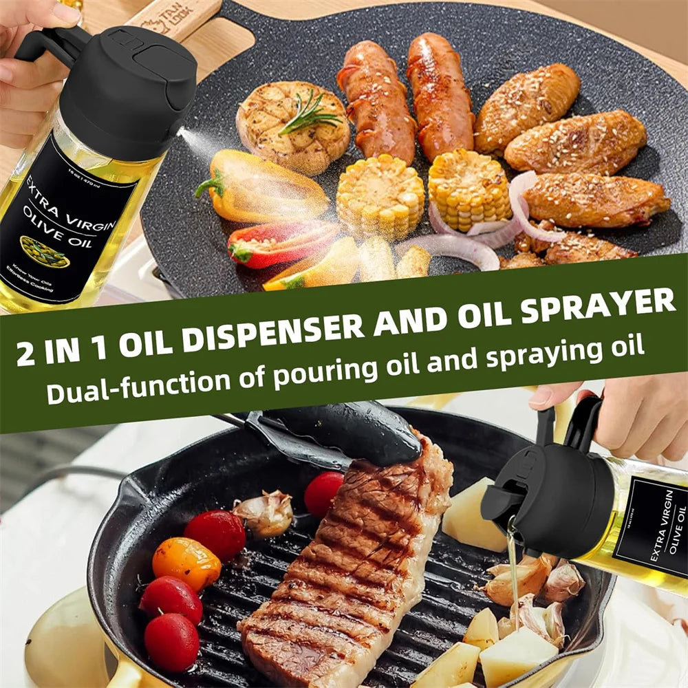 2 in 1 Oil Sprayer Bottle – 470ml Glass Olive Oil Dispenser