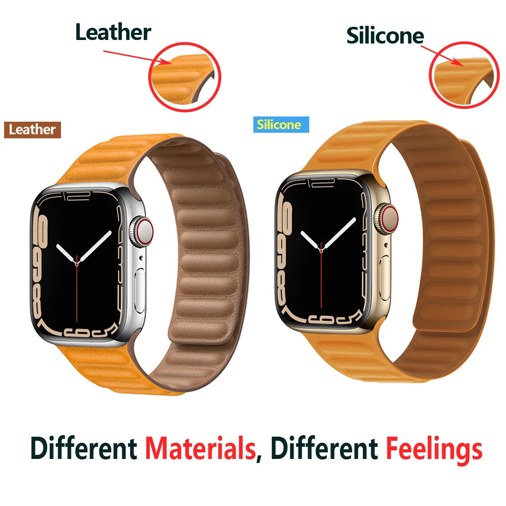 Leather Link for Apple watch band 44mm 45mm 40mm 38 42 Magnetic Loop bracelet iWatch seires SE 6 7 8 9 10 46mm ultra2 49mm strap