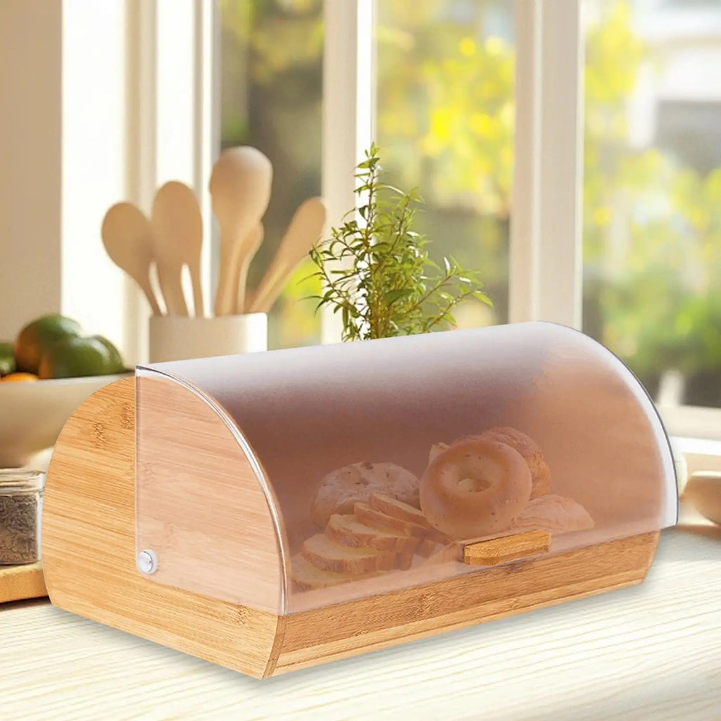 Bamboo Bread Box with Lid – Kitchen Countertop Storage for Bread & Pastries