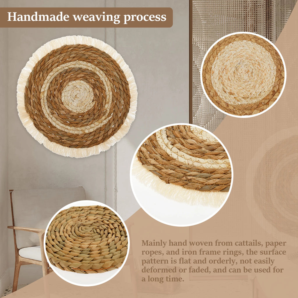 7PCS Boho Seagrass Wall Basket Decor – Handmade Farmhouse Wall Hanging