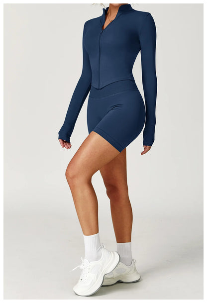 Women’s Slim Fit Zipper Jacket – Long Sleeve Fast-Dry Yoga & Fitness Top