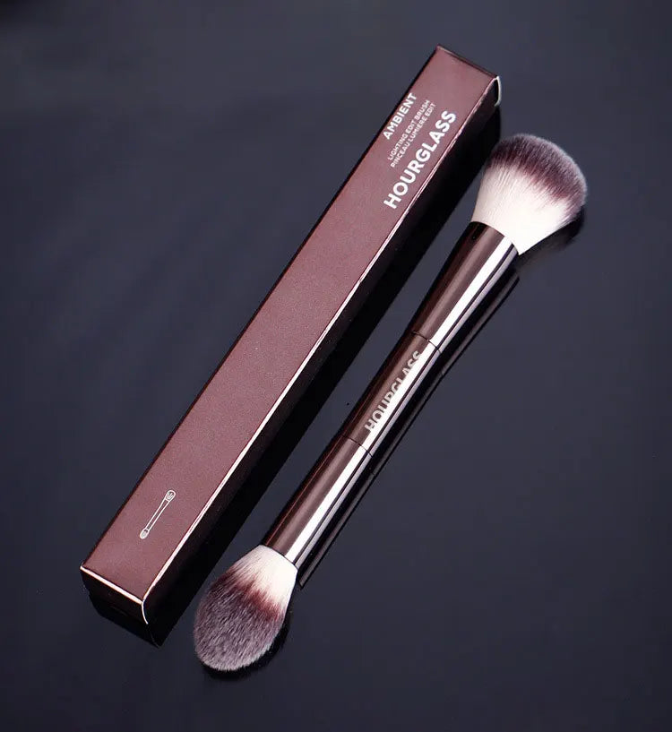 Double-Ended Makeup Brush for Powder & Blush with Metal Handle and Storage Box