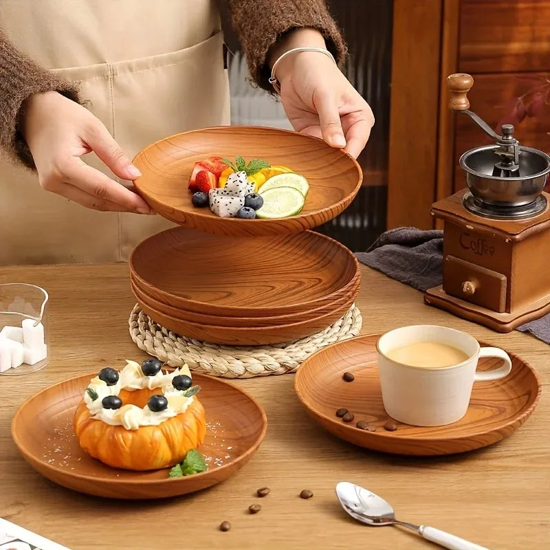 1pcs Japanese Style Tea Tray PP Plastic Rectangular Wood Grain Serving Tray for Home Hotel Restaurant Multipurpose Cup Plate
