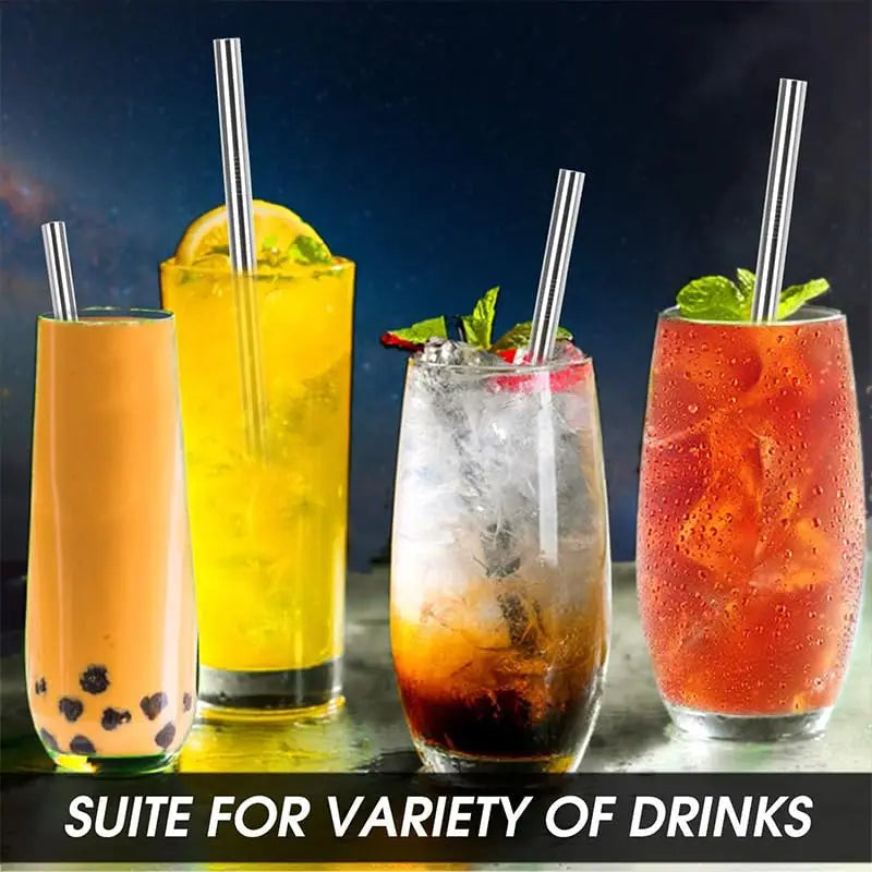 Reusable Boba Drinking Straws with Cleaning Brush 4Pcs Extra Wide Stainless Steel Metal Bubble Tea Straw for Smoothie MilkShakes