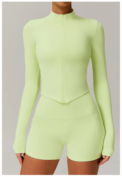 Women’s Slim Fit Zipper Jacket – Long Sleeve Fast-Dry Yoga & Fitness Top