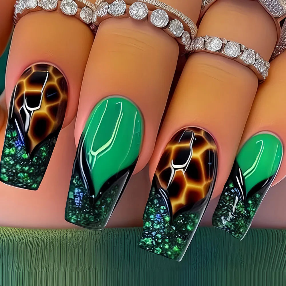 24pcs Medium Long Press-On Nails – Y2K Leopard Gradient Square Ballet Tips