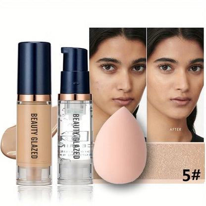 3-Piece Face Makeup Set – Matte Waterproof Liquid Foundation Primer & Makeup Puff