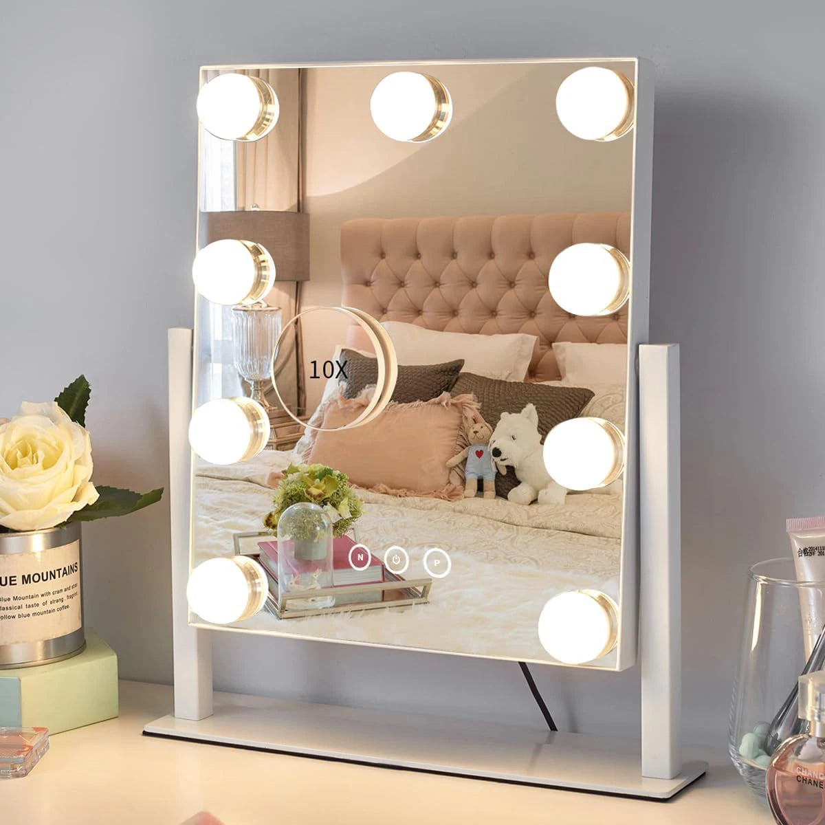 Vanity Mirror with Lights – Hollywood 9 LED Bulbs, 3 Colors & 360° Rotation