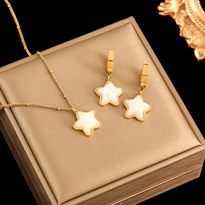 Gold Heart, Star & Flower Necklace and Earrings Set for Women – Waterproof Jewellery