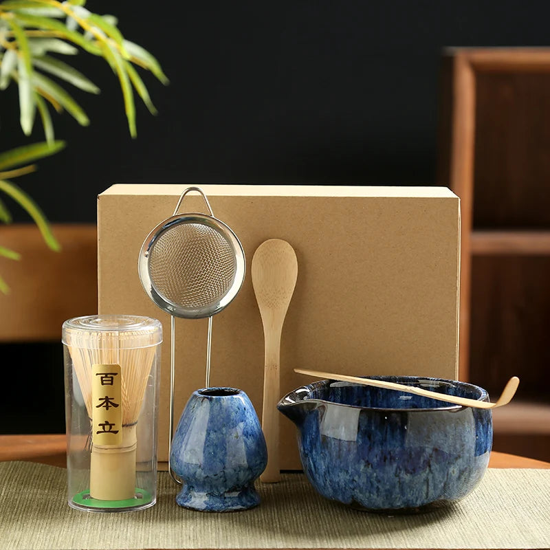 6PCS Japanese Matcha Tea Set with Bamboo Whisk Bowl Scoop & Whisk Holder Traditional Matcha Making Kit