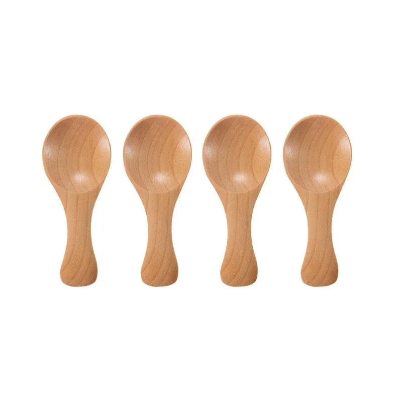 4PCS Mini Wooden Spice Spoons Small Sugar Tea Coffee Scoop Short Handle Natural Wood Condiment Spoon Set