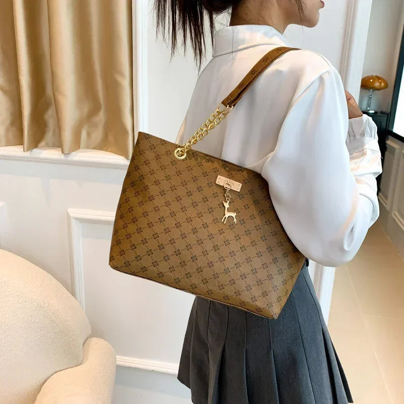 Presbyopic Handbag Luxury Design Large Capacity Handbag Women Fashion Printing Shoulder Bag Trendy Shopping Bag With Pendant