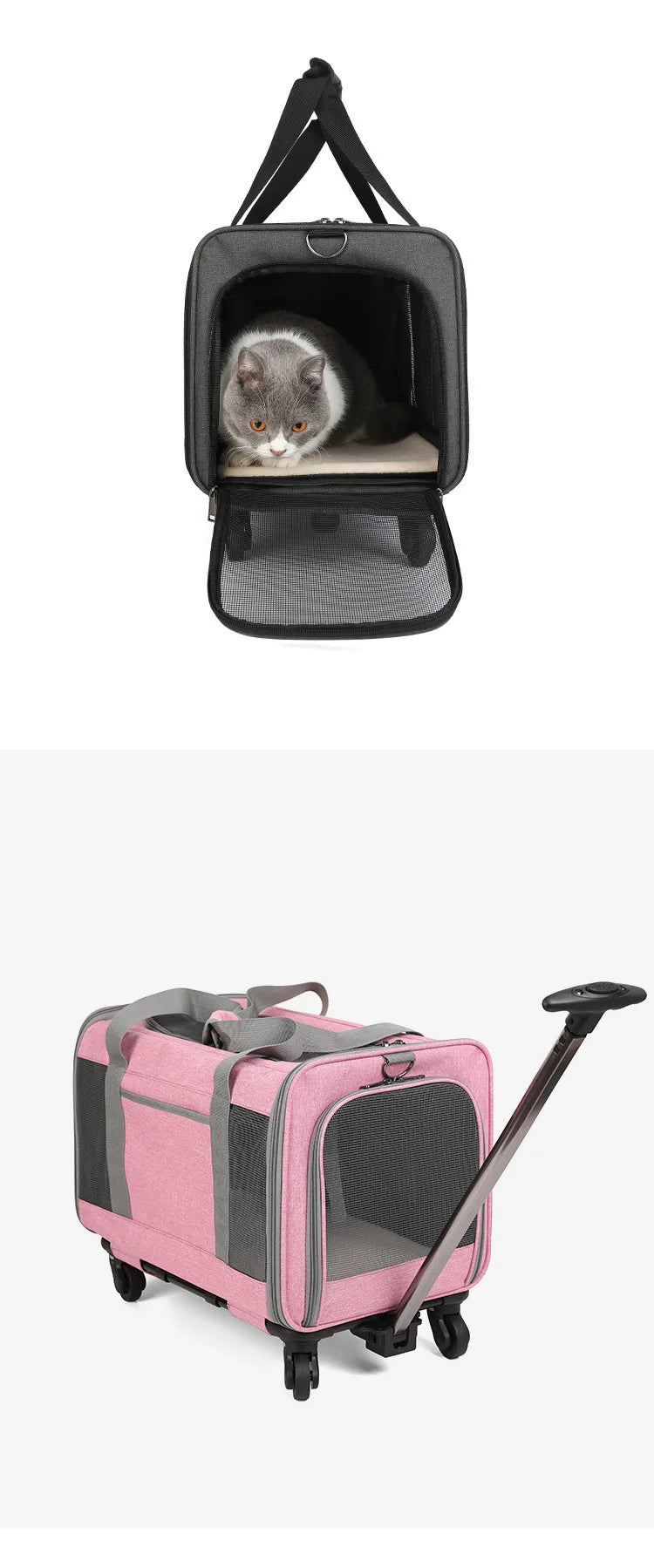 Silent Large Capacity Cat Bag Portable Foldable Pet Suitcase Universal Wheels Breathable Pet Travel Backpack