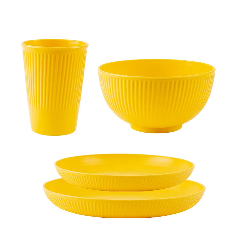 4PCS Wheat Straw Tableware Set – Portable Bowl Cup Plate for Picnic