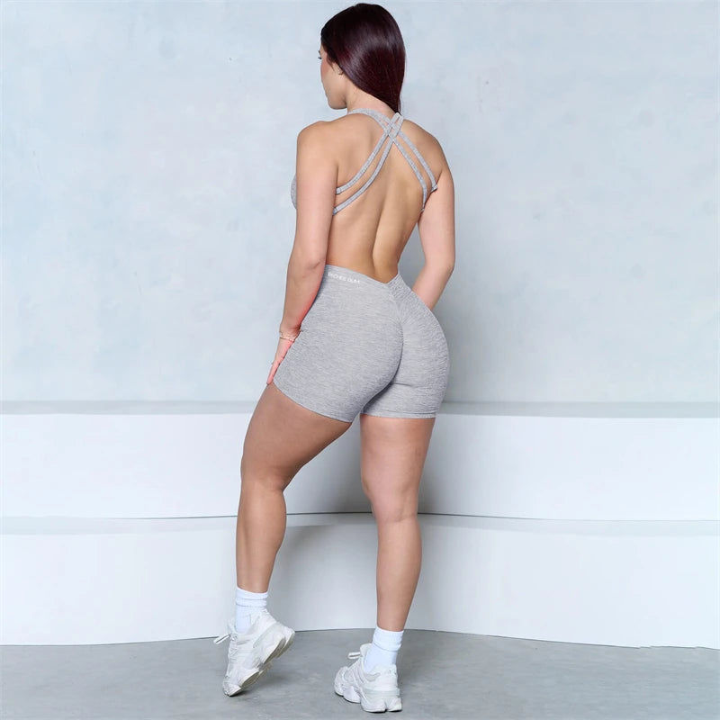 Women’s V-Back Scrunch Butt Romper – One-Piece Yoga & Gym Jumpsuit
