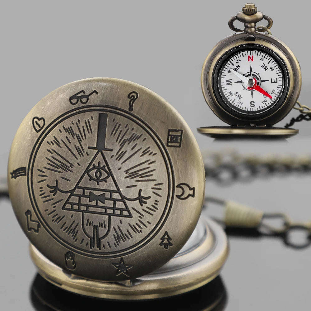 Vintage Brass Pocket Compass – Pyramid Eye Navigation Compass