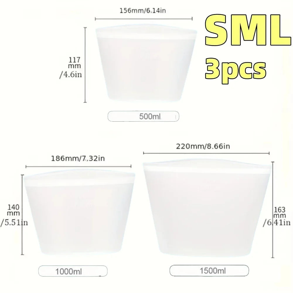 Silicone Food Storage Bags – Reusable Leakproof Ziplock Set