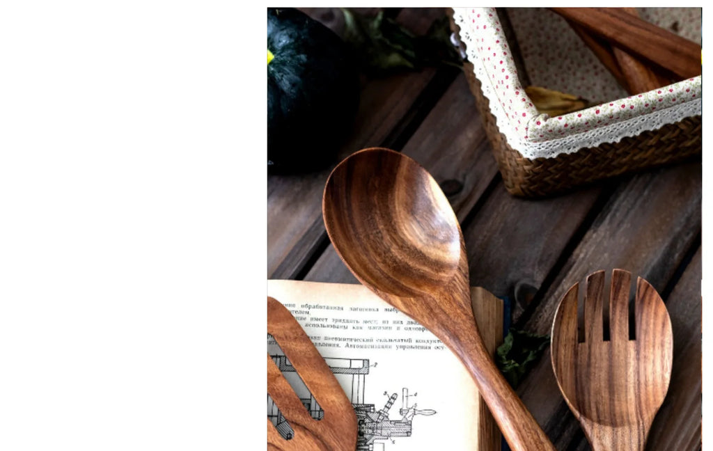 Wooden Kitchenware Cooking Shovels Spoon Colander Kitchen Utensils Set Household Cutlery Rack Teak Natural Wood Cookware