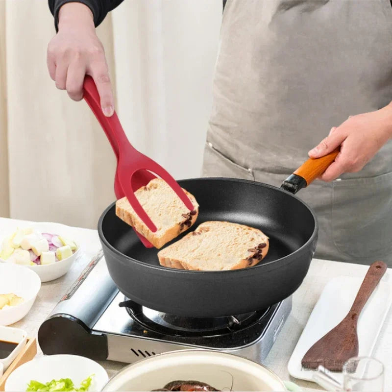 2-in-1 Silicone Spatula Tongs Flip Tongs with Grip for Eggs Steak Pancakes Cooking Clamp Kitchen Tool