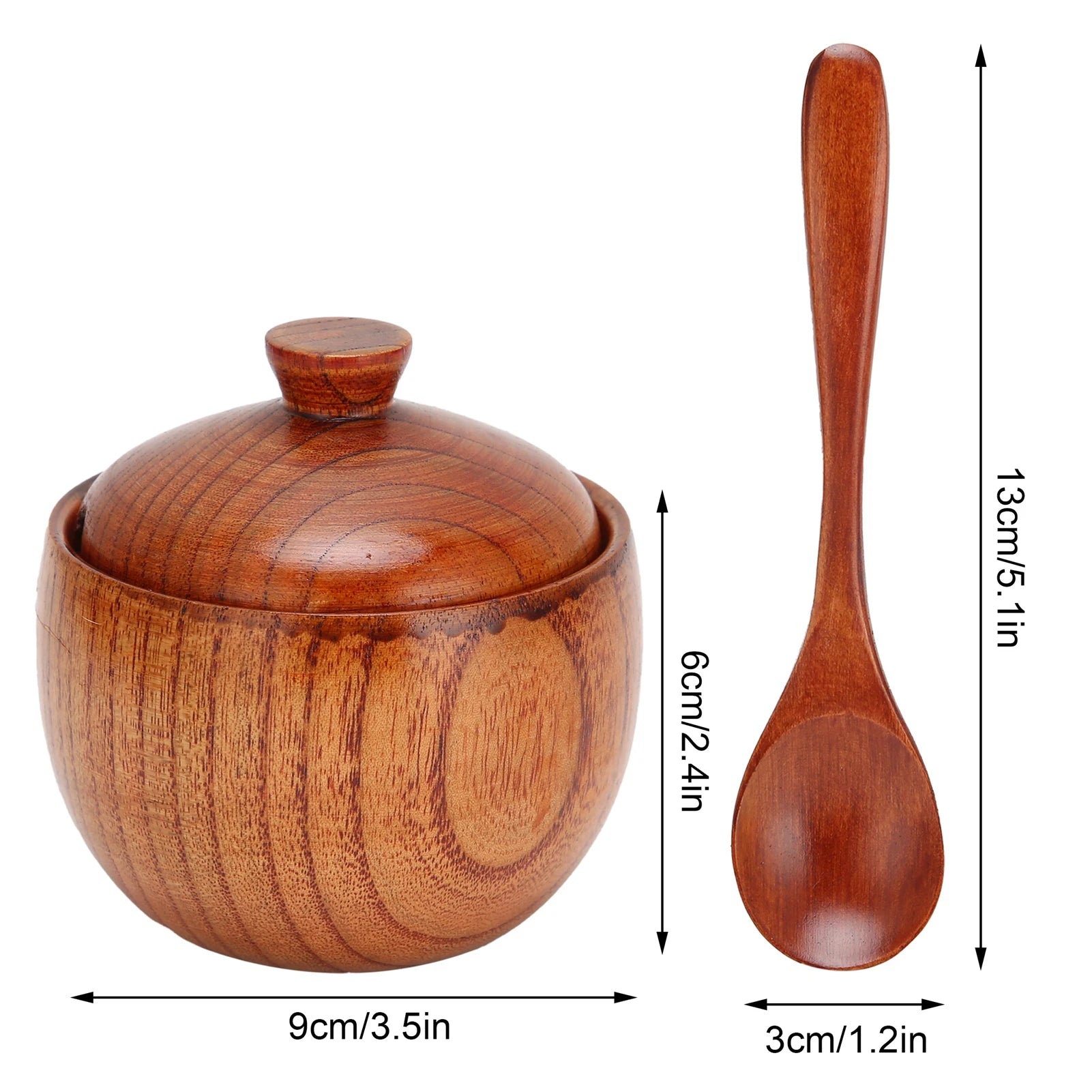 Wood Spice Jar Sugar Bowl Salt Pepper Seasoning Box with Spoon and Lid Home Kitchen Cooking Tool