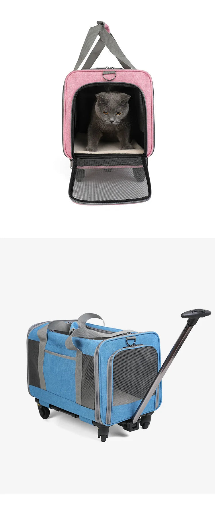 Silent Large Capacity Cat Bag Portable Foldable Pet Suitcase Universal Wheels Breathable Pet Travel Backpack