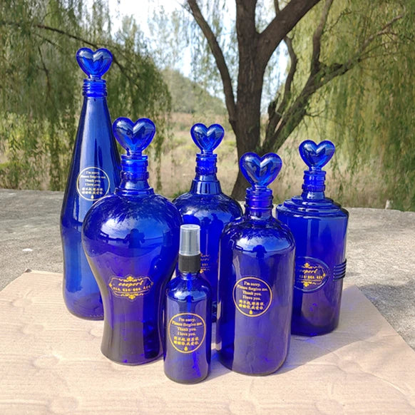 Blue Glass Water Bottle Cleaning Tool Ceeport Zero Limit Awakening Mind Pure Blue Glass Bottle Retro European Style Sealed Jar