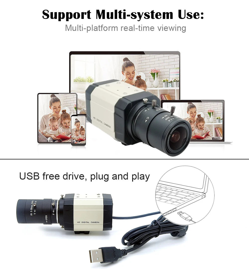 4MP 30fps 2560x1440 High Speed UVC USB Webcam 5-50mm / 2.8-12mm Varifocal  Zoom Lens option 720P USB 1280*720 USB Camera