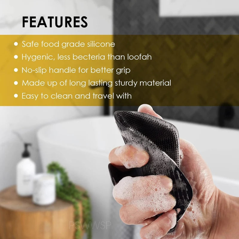 Silicone Body Scrubber Bath Wash Brush Exfoliating Body Brush Shower Face Scrubber Handle Wet & Dry Brushing for Man Women
