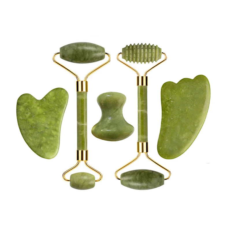 Natural Jade Roller & Gua Sha Set – Facial & Body Massage Tools for Lifting & Anti-Aging