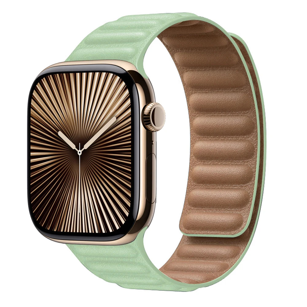 Leather Link for Apple watch band 44mm 45mm 40mm 38 42 Magnetic Loop bracelet iWatch seires SE 6 7 8 9 10 46mm ultra2 49mm strap