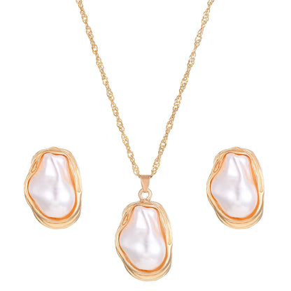 Trendy Baroque Pearl Necklace, Bracelet & Ring Set – Wedding & Party Jewellery for Women