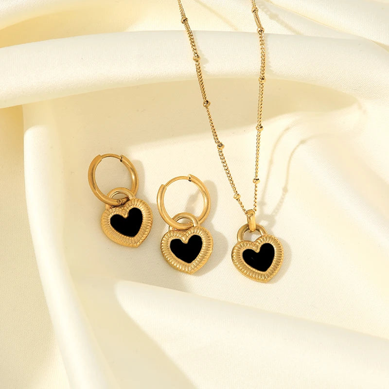 Gold Heart, Star & Flower Necklace and Earrings Set for Women – Waterproof Jewellery