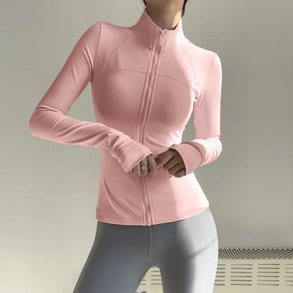Women’s Zip-Up Long Sleeve Sports Jacket with Pockets – Quick Dry Yoga & Gym Top