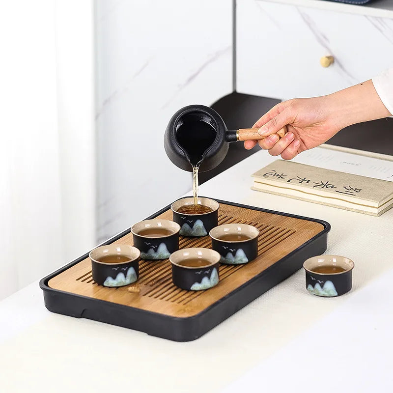 11PCS Japanese Travel Tea Set – Ceramic Teapot Cups with Bamboo Tray