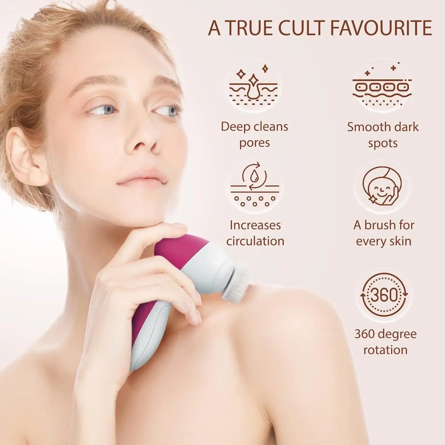 Electric 5-in-1 Facial Cleansing Brush – Rotating Pore Cleaner & Massage Beauty Device