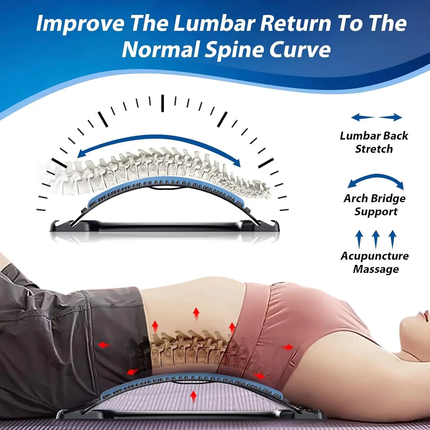 Back Stretcher for Lower Back Pain Relief 4 Level Adjustable Lumbar Cracker Board Stretching Device for Scoliosis Sciatica