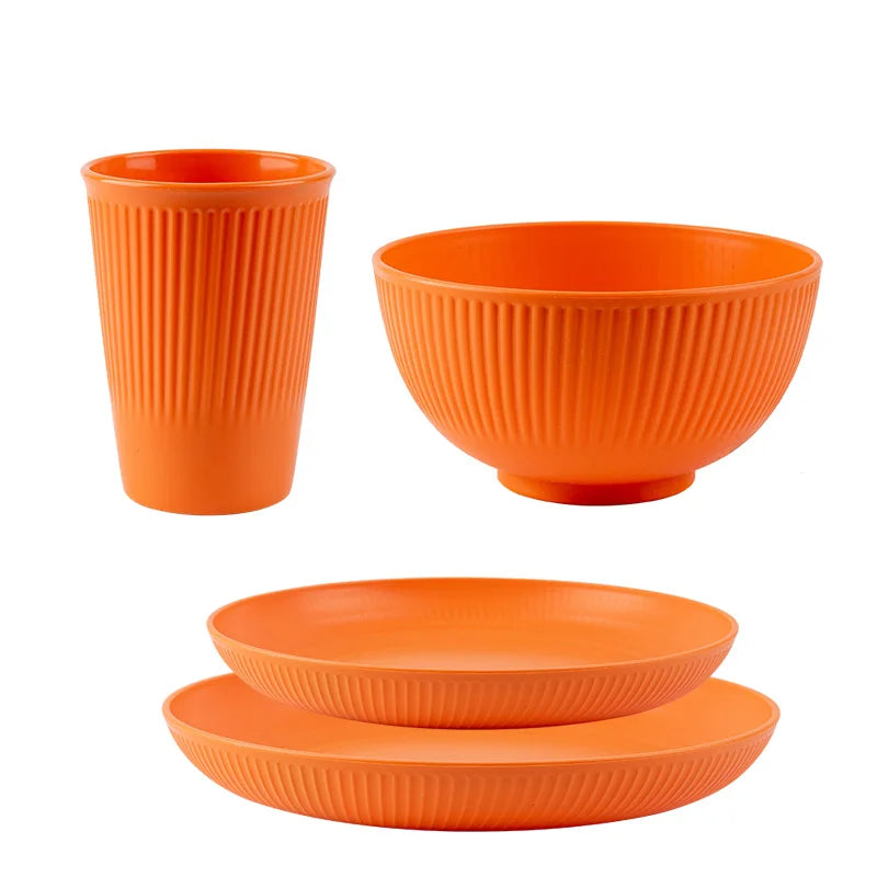 4PCS Wheat Straw Tableware Set – Portable Bowl Cup Plate for Picnic