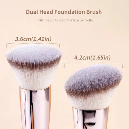 2PCS Double-Ended Foundation & Contour Brushes – Flat & Angled for Liquid, Powder & Cream