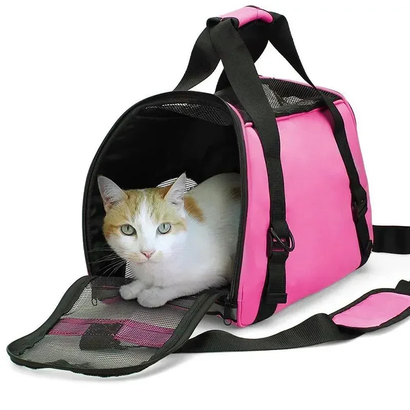 Foldable Breathable Mesh Pet Carrier Bag 4-Sided Ventilation Cat & Dog Travel Shoulder Crossbody Backpack