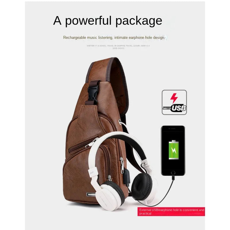 Spot Men's Chest Bag With Headphone Hole USB Shoulder
