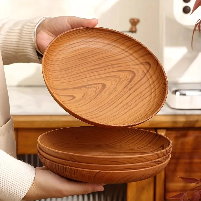 1pcs Japanese Style Tea Tray PP Plastic Rectangular Wood Grain Serving Tray for Home Hotel Restaurant Multipurpose Cup Plate