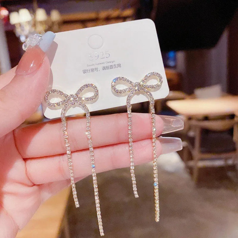 925 Silver Needle Pearl Tassel Drop Earrings for Women – Trendy Zircon Statement Jewellery