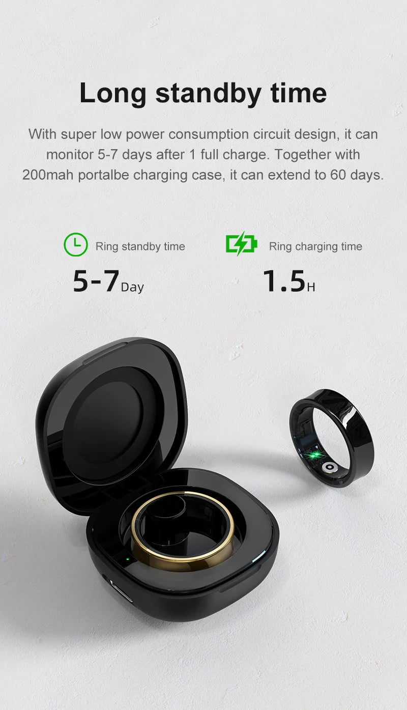 Smart Health Tracking Ring with Charging Case