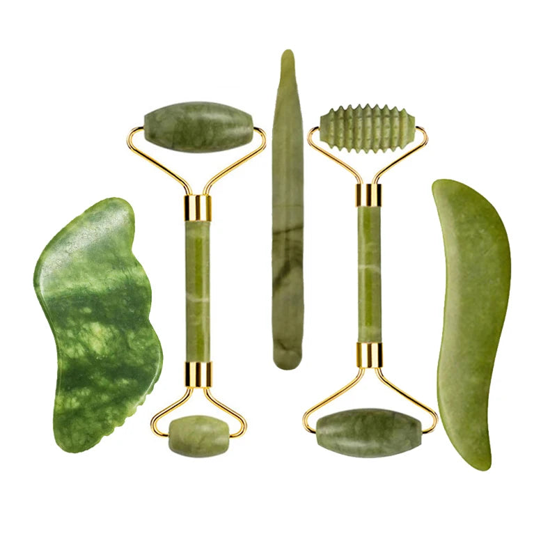 Natural Jade Roller & Gua Sha Set – Facial & Body Massage Tools for Lifting & Anti-Aging