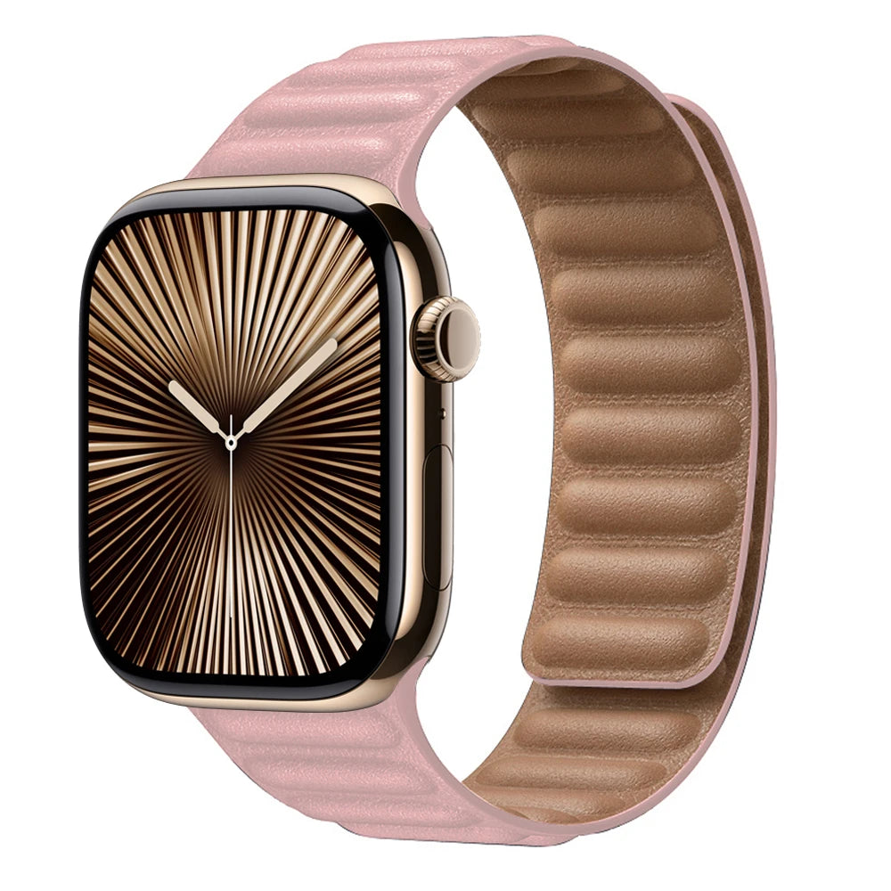 Leather Link for Apple watch band 44mm 45mm 40mm 38 42 Magnetic Loop bracelet iWatch seires SE 6 7 8 9 10 46mm ultra2 49mm strap