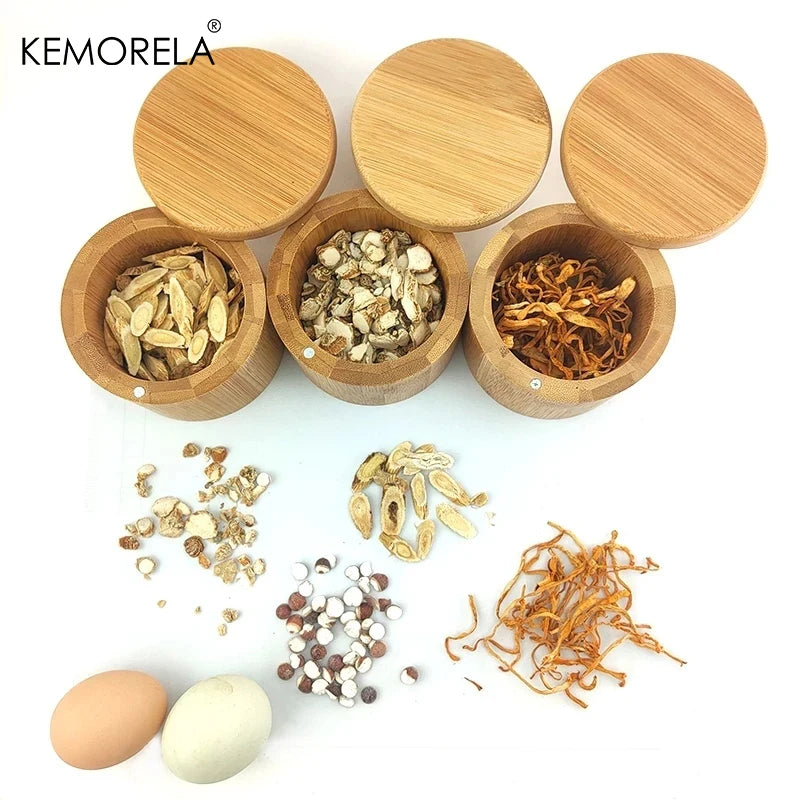 Bamboo Wooden Salt Box with Magnetic Lid – Kitchen Spice Storage Container