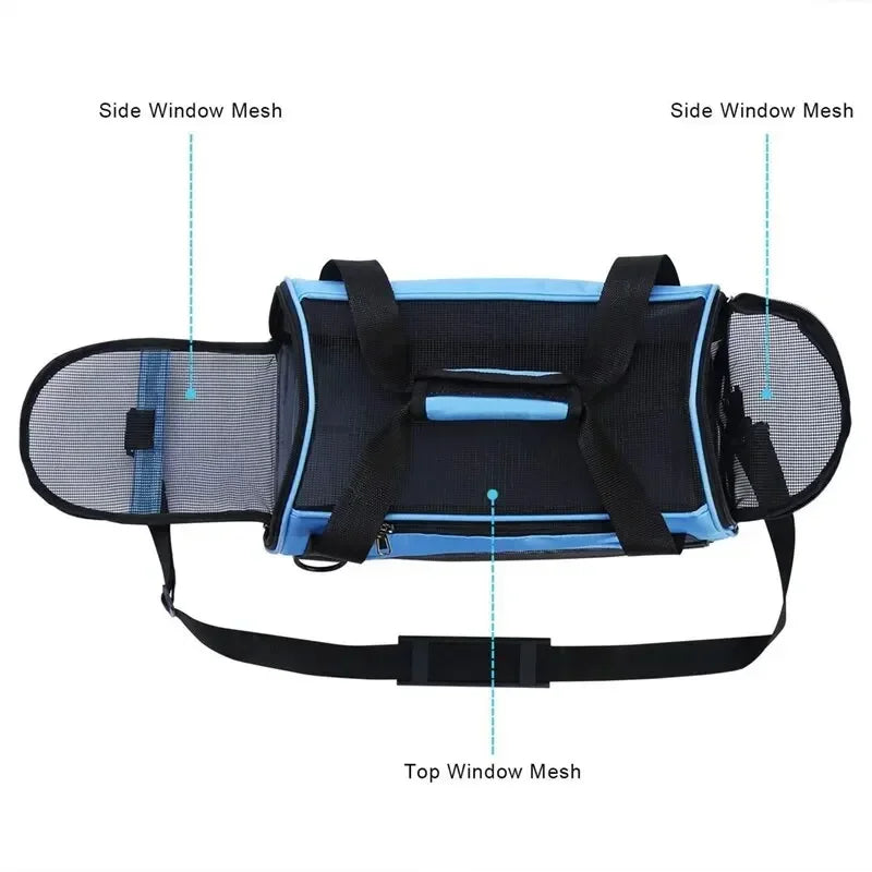 Foldable Breathable Mesh Pet Carrier Bag 4-Sided Ventilation Cat & Dog Travel Shoulder Crossbody Backpack