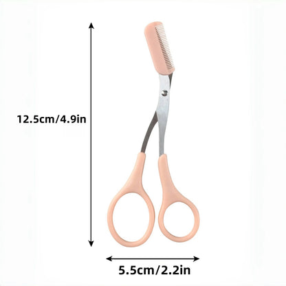 Pink Eyebrow Trimming Scissors with Built-In Comb for Precise Shaping and Grooming