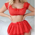 Women's Erotic  Short Skirt with Garter Straps Sexy Lingerie Women Sexy Polka Dot Off Shoulder Puffy Skirt Polka  Exotic Set